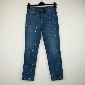 H&M Demin Women 28 Blue Jeans Vintage Fit High Waist Skinny Button Fly Studded G